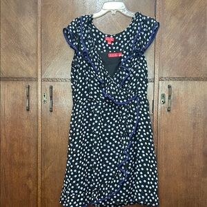ELLE brand sheer black and white polka dot dress with ruffle details size L